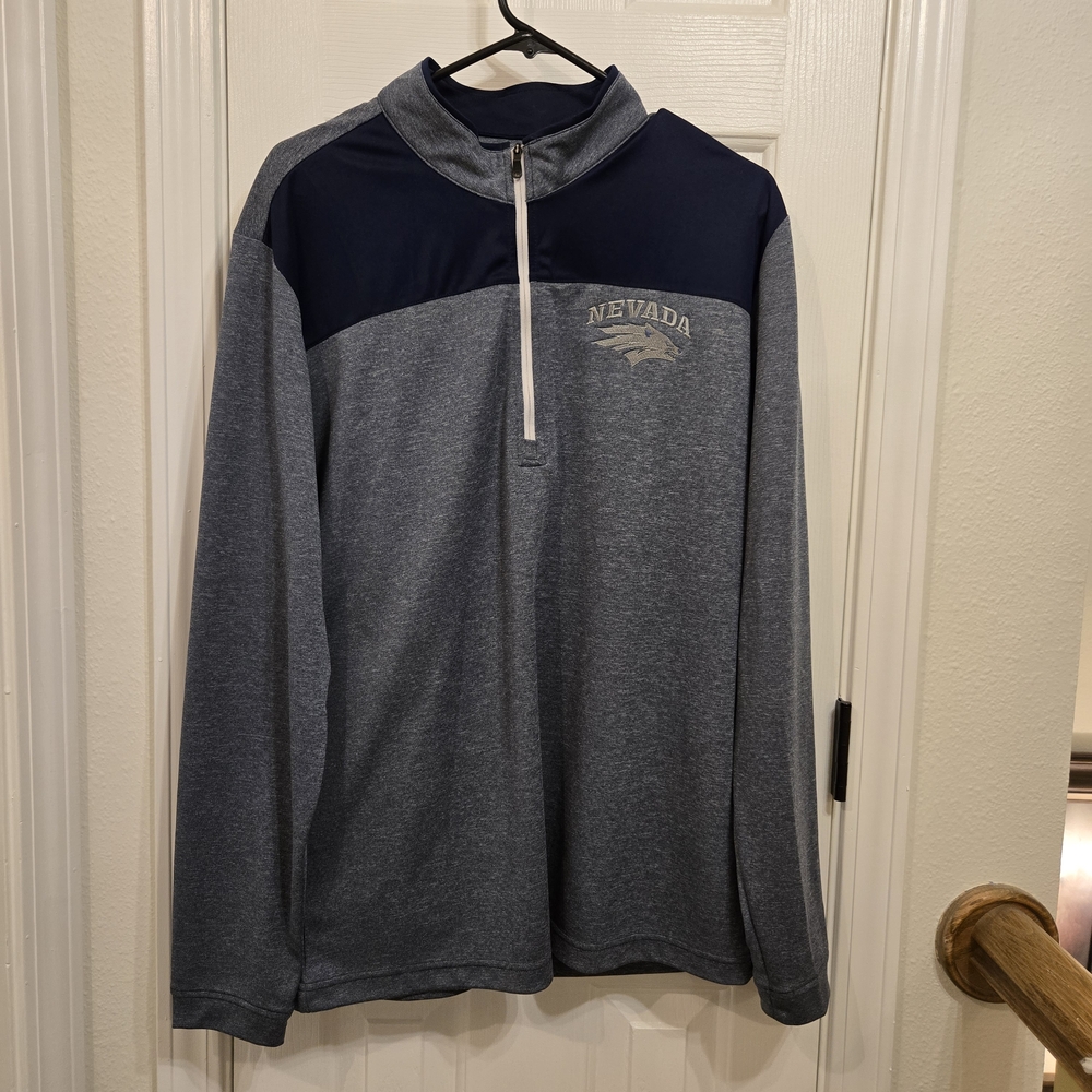 Mens Large Nevada Wokfpack, Golf, 1/4 Zip Pull Over, Adidas, Navy And Gray
